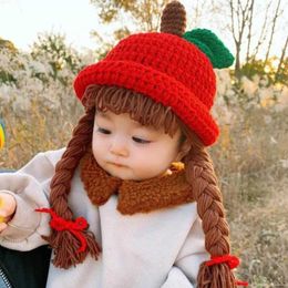 Caps Hats Childrens knitted hats in autumn and winter. Soft warm woven baby ear protection for children boys. Wool with pleats are hot selling d240521