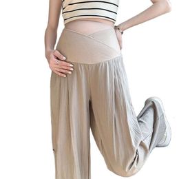 Japanese Style Maternity Long Loose Casual Trousers Summer 2024 Pregnant Woman Plus Size Floor-length Pregnancy Pants Thin L2405