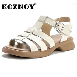 Casual Shoes Koznoy 3cm Weave Genuine Leather Comfy Fashion Women Summer Hook Flats Loafer Sandals Slipper Mary Jane Designer Hollow