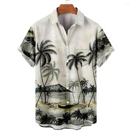 Men's Casual Shirts Summer Coconut Tree Print Collar Shirt Hawaii Vacation Short Sleeved Button Pocket High-quality XS-5XL