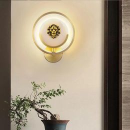 Wall Lamp All Copper Chinese Style Led Lamps Round Modern Home Decor Background Living Room Aisle Sconce