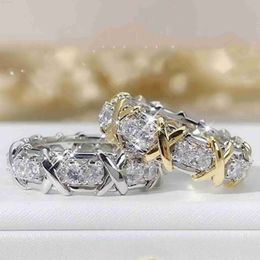 Moissanite Vecalon 3 Colours Gem Simulated Diamond Cz Engagement Wedding Band Ring For Women 10KT White Yellow Gold Filled Female Gift