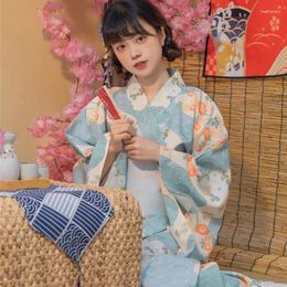 Ethnic Clothing Women Long Kimono With Obi Floral Print Haori Japanese Traditional Yukata Robe Cosplay Costume Pography Clothes