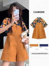 Women's Tracksuits 2024 Spring/Summer Wear Two Piece Set: Colourful Short Sleeved Shirt Loose Yellow Strap Pants And Shorts For Women