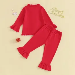 Clothing Sets KMBANGI Toddler Baby Girls 2Pcs Pajamas Ruffle Long Sleeve Button Shirt Top And Pants Sleepwear Set