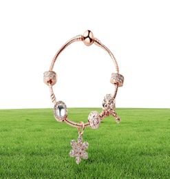 New Rose gold loose beads snowflake pendant bangle charm bead bracelet for girl DIY Jewellery as Christmas gift89098275464814