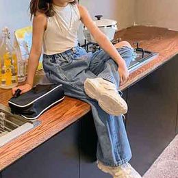 Girls Pants Personality Ripped Wide Leg Jeans Trousers 2021 Spring And Summer New Fashion Kids Clothes Children'S Clothing