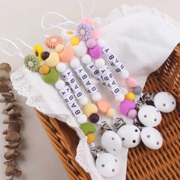 Pacifier Holders Clips# Baby pacifier clip chain DIY personalized name silicone flower teeth denture clip accessories tooth toys d240531