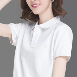 Summer solid color college style sports polo shirt female student class uniform shirt collar short sleeved T-shirt for wo 240521