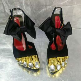designer shoes suede sandals women gold toe mules leather fashion party wedding shoes eu35-43 with box 572