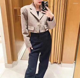 Women's Jackets Coat Turn Down Collar Buttons Retro Autumn Ladies Tweed Short Jacket