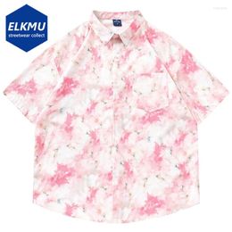 Men's Casual Shirts 2024 Fashion Men Flower Printed Loose Short Sleeve Button Up Blouse Man Streetwear Hip Hop Oversized Y2K