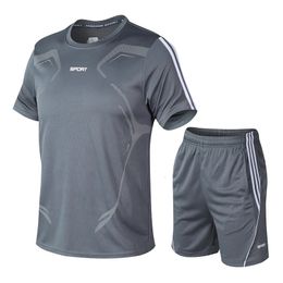 Three Bar Mens Sports Set Summer Quick Drying Sweat-absorbing Short sleeved T-shirt shorts running suit two-piece set 240521