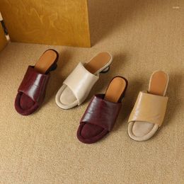 Slippers Comfortable Soft Leather Bread Shoes Sheepskin Women's Summer Fashion Middle Heel Sandals