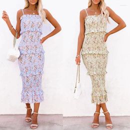 Casual Dresses 2024 Summer Women's Elegant French Floral Slim Fit Sexy Dress With Hanging Strap Wrap Hip Tight Skirt