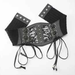 Lace Women Corset Black Sexy Waist Bandage Bustier Hollow Out Lace Up Body Slimming Wide Waistband Elastic Girdle Belts