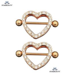 Nipple Rings 1Pair 3 Color Fl Cz Ring Piercing Jewelery Punk Rose Gold Crystal Stainless Steel Er Body Jewelry Drop Delivery Dhbow