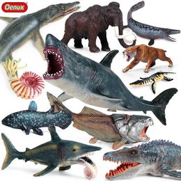 Novelty Games Oenux Prehistoric Savage Mosasaurus Megalodon Mammuthus Jurassic Dinosaurs Sea Life Animals Model Action Figures Toy Kids Gift Y240521