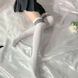 Women Socks Sexy Black White Long Over Knee Thigh High Soild Colour Academic Style Stockings Lolita Ladies Girls Warm Striped