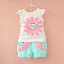 Clothing Sets New Baby Girls Clothing Outfits Brand Summer Newborn Infant Sleeveless T-shirt Shorts 2pc/Sets Clothes Casual Sports Tracksuits Y240520P2M1