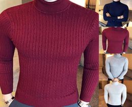 Men039s Hoodies Sweatshirts Casual Men Winter Turtleneck Thick Sweater Knitted Pullover Solid Colour Turtle Neck Long Sleeve T1455550