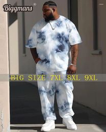 Men's Tracksuits Biggmans T-Shirt Plus Size Set L-9Xl For Summer Oversize Suit Comfortable Large Tie-dye Printed Short Sleeve Trousers 7XL