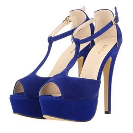 Dress Shoes Large Size Women Sandals Platform Suede High Heel Sandal Sexy Peep Toe Strap Stilettos Pumps T-Strap Party Wedding Shoes H240521 HMZV