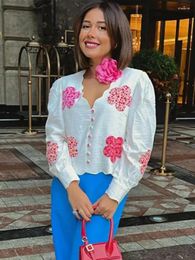 Women's Blouses Flower Print Shirts Women Long Sleeve V Neck Single Breasted Tops Female 2024 Spring Summer Casual Flowers Streetwear