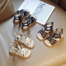 Children's Open Toe Roman Shoes 2022 Simple Versatile Cross Side Zipper Girls Sandals Kids Fashion Casual Flats Japanese Style