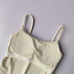 Ribbed Yoga Suit Sling Bra One Fixed Close-up Sports Underwear Women's Fast-drying Fiess Running Vest to Wear Clothing