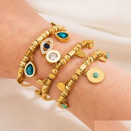 Charm Bracelets Retro Light Luxury Bracelet For Women Evil Eye Zircon Turquoise Pedant Titanium Steel Drop Delivery Jewellery Dhgarden Dhia6