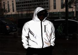 New Men night shiny full reflective hiphop hooded jacket Mens harajuku streetwear Loose windbreaker jackets Plus Size 4XL X12171982203