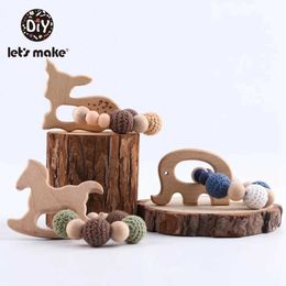 Teethers Toys Lets make a wooden baby tooth bracelet 1Pc food grade beech sika deer crochet beads DIY jewelry and tooth accessories toy S52112