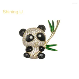 Brooches Shining U Panda Bamboo Brooch For Women Men Fashion Accessory Chinese Style Gift