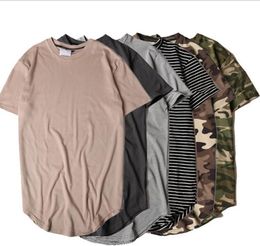 New Style Summer Striped Curved Hem Camouflage Tshirt Men Longline Extended Camo Hip Hop Tshirts Urban Kpop Tee Shirts Mens Cloth2167911