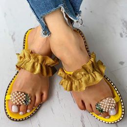 Slippers Women Pineapple Sandals 2024 Summer Flat Pearl Spilt Toe Slip On Flip Flops Beach Slides Casual Shoes 35-43