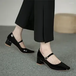 Dress Shoes Women's 2024 Brand Mary Janes High Heels Fashion Buckle Strap Sandals Women Square Toe