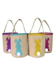 Easter Bunny Bags for Egg Hunts Burlap Easter Rabbit Tail Basket Shopping Tote Handbag Kids Candy Bag Bucket Event Party Suppliesa3119924