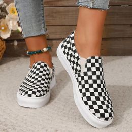 Casual Shoes Cross Border 2024 Autumn Black And White Plaid Flat Bottom Low Top Single Size 43 Lazy One Step