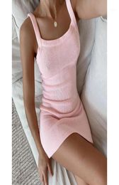 Casual Dresses Summer Sleeveless Knitted Women039s Short Dress Sexy Open Back Triangle Collar Mini Pink 20225343745