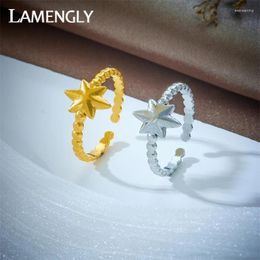 Cluster Rings LAMENGLY 316L Stainless Steel Star Open Ring For Women Men Trend Girls 2-Color Adjustable Finger Hip Hop Jewellery Gifts
