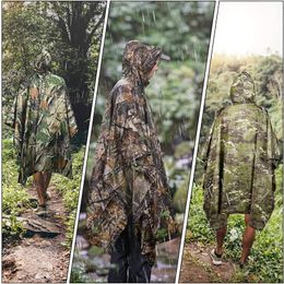 LOOGU PU Military Camo Poncho Hunting Waterproof Raincoat Hiking Gear Jungle Tree Camouflage Tactical Duck Blind Outdoor Clothes