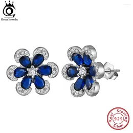 Stud Earrings ORSA JEWELS 925 Sterling Silver Brilliant Zircon With Created Sapphire Women Wedding Jewelry Gift LZE21