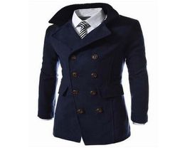 Fashion Men039s Autumn Winter Coat Turndown Collar Wool Blend Men Pea Double Breasted Overcoat MWN1137147799