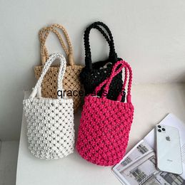 French Woven Bag Girl Summer Hollow Barrel Ins Casual Versatile Hand Buns Beach Straw Shopping Handbags with Large Capacity