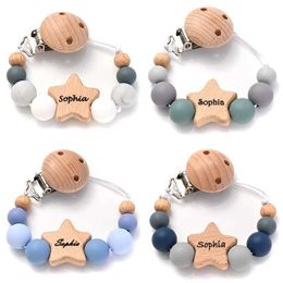 Pacifier Holders Clips# Customised Name Beech Clip Selection Font Personalised Baby Nipple Chain Silicone Bead Dummy Nipple Stand Teeth Chain Newborn Gift d240521