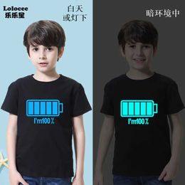 T-shirts 2023 New Boys Luminous Battery T Shirts Summer Short Sleeve Glowing Childrens Clothes Kids Casual Tees Tops Y240521