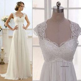 Vintage Wedding Capped Sleeves Empire Waist Plus Size Pregnant Maternity Dresses Beach Chiffon Country Style Bridal Gowns 0521