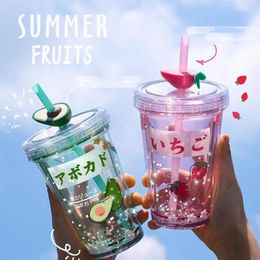 Water Bottles 320ml Cup Cartoon Plastic Drinking Kettle With Straw Pattern Lovely Supplies For Home