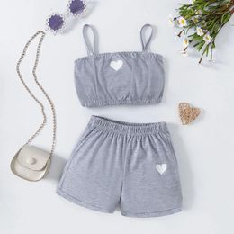 Clothing Sets 2024 Children Clothes Heart Printed Sleeveless Tank Tops Shorts 2 Piece Girls Summer Toddlers Set 18M-6T